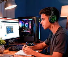 Aluno estudando de casa